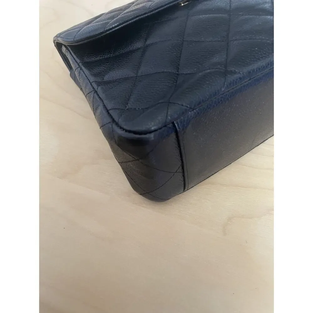 Chanel Caviar Medium Square Flap Crossbody Bag Classic Black Leather Gold CC